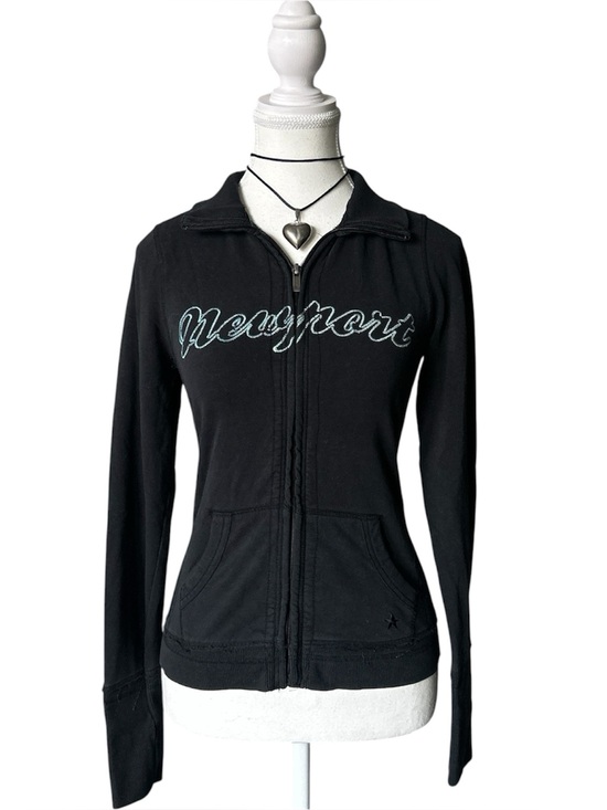 Garage Tops - Y2K “Garage” Black ‘Newport’ Embroidered Graphic Zip-up Tracksuit Top